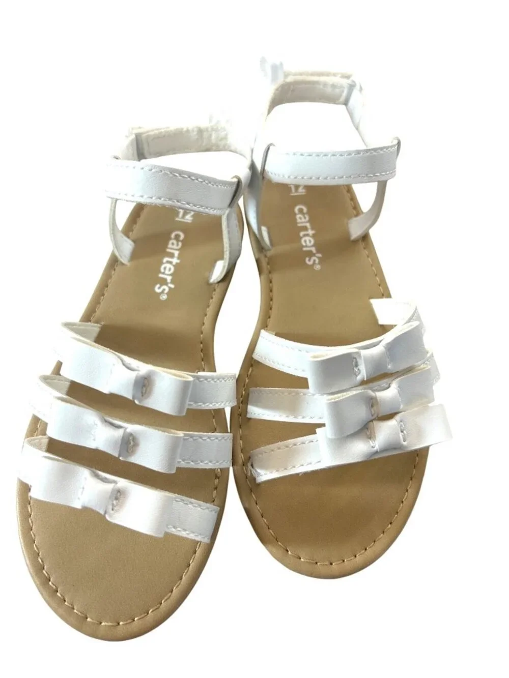 Carters Girls Sandals White Bows Hook n Latch Back Size 12